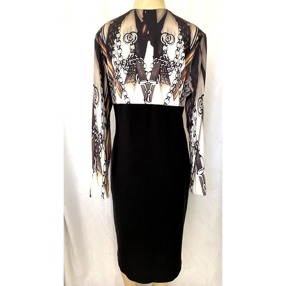 Genese Dress Sheath Black Chain Print Long Sleeve Surplice V Neck Knee 4… - Picture 5 of 7